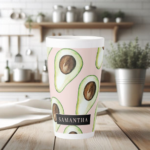 Tasse Latte Motif Avocado Rose Et Vert Moderne Avec Nom