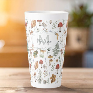 Tasse Latte Motif botanique vintage de champignon fougère à l'