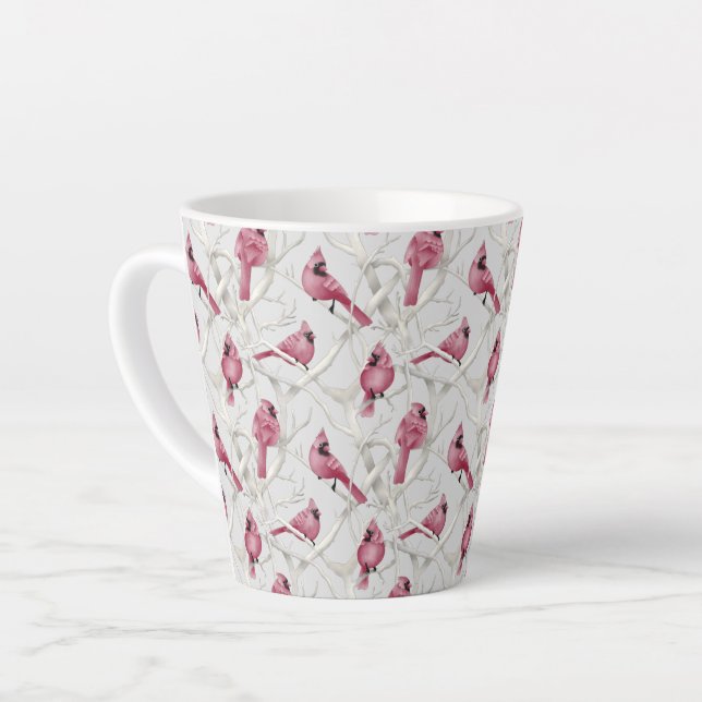 Tasse Latte Motif Cardinal Oiseaux de Noël rouge et gris (Angle gauche)