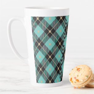 Tasse Latte Motif carreaux aqua noir