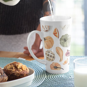 Tasse Latte Motif Citrouille couleur aquarelle   Vibes d'autom