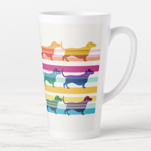 Tasse Latte Motif Coloré de Teckel à Rayures Rétro