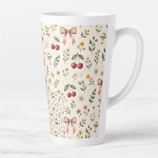 Tasse Latte Motif Coquette Rouge Cerise et Ruban Rose