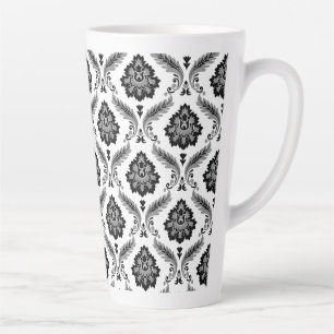 Tasse Latte Motif Damassé Rococo Gris Noir Blanc