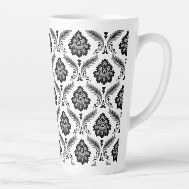Tasse Latte Motif Damassé Rococo Gris Noir Blanc (Droite)