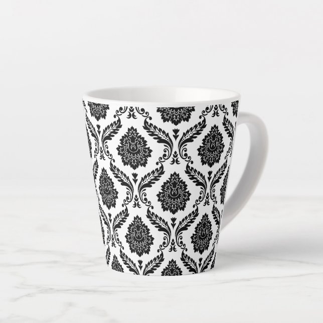 Tasse Latte Motif Damassé Rococo Noir sur Blanc (Angle droit)