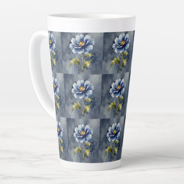 Tasse Latte Motif d'aquarelle de fleurs bleues (Angle gauche)