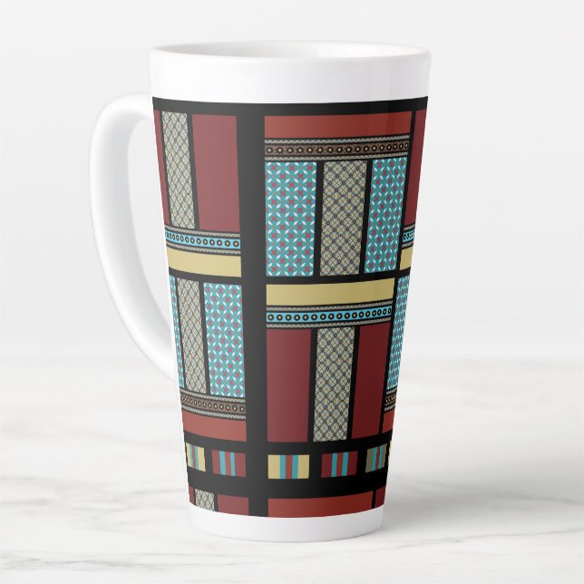 Tasse Latte Motif de bande de blocs mexicain 1 (Angle gauche)