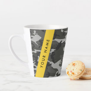 Tasse Latte Motif de camouflage gris, Votre nom, Personnaliser
