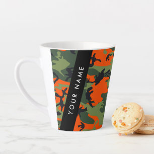 Tasse Latte Motif de camouflage orange, Votre nom, Personnalis