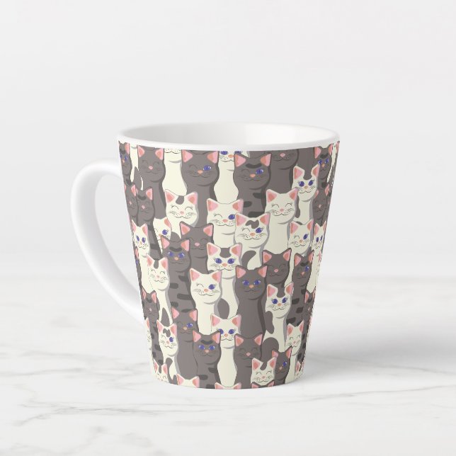 Tasse Latte Motif de chats blancs et gris (Angle gauche)