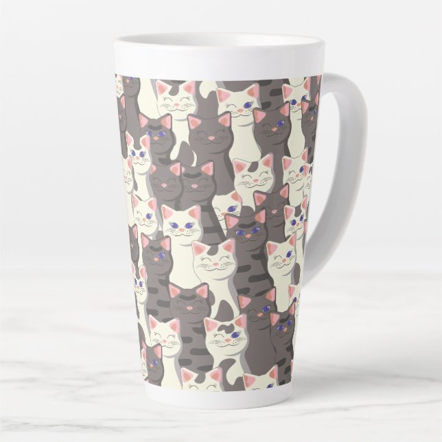 Tasse Latte Motif de chats blancs et gris (Angle droit)
