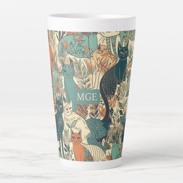 Tasse Latte Motif de chats monographiques personnalisés (Devant)