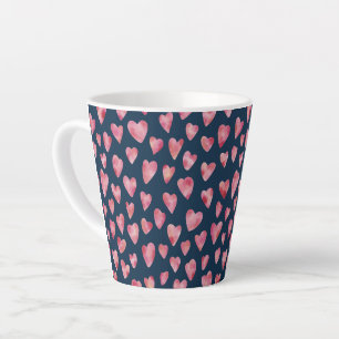 Tasse Latte Motif de cœur d'amour à l'aquarelle rose