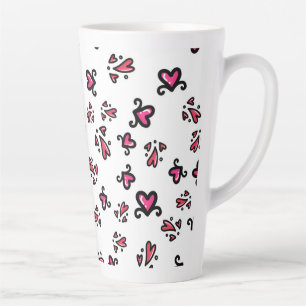 Tasse Latte Motif de cœurs roses – Conception de gribouillis m