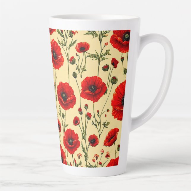 Tasse Latte Motif de coquelicots rouges (Droite)