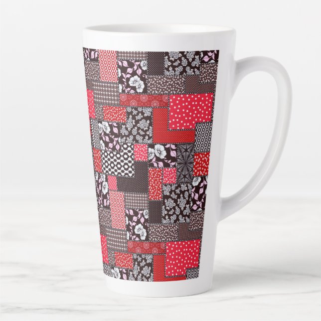 Tasse Latte Motif de courtepoint de fleurs en patchwork rétro (Droite)