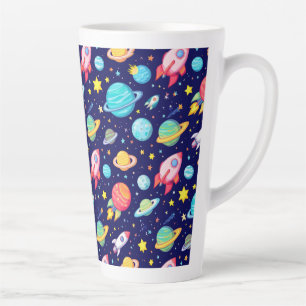 Tasse Latte Motif de dessin animé spatial coloré