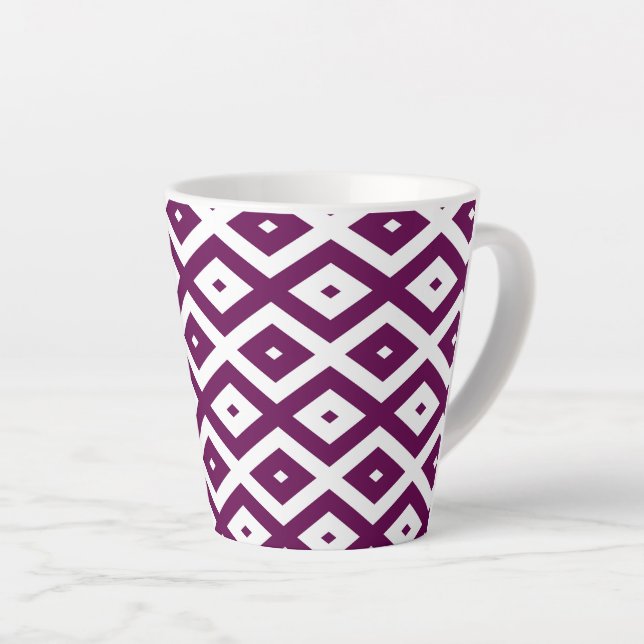 Tasse Latte Motif de diamant blanc et violet de prune (Angle droit)