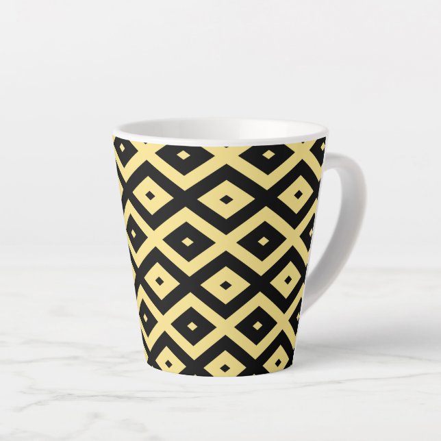 Tasse Latte Motif de diamant jaune citron et noir (Angle droit)