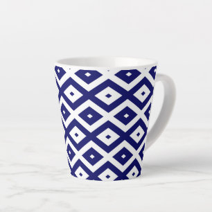 Tasse Latte Motif de diamants bleu et blanc de la marine