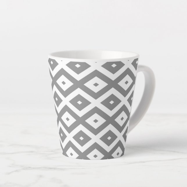 Tasse Latte Motif de diamants gris et blanc (Angle droit)