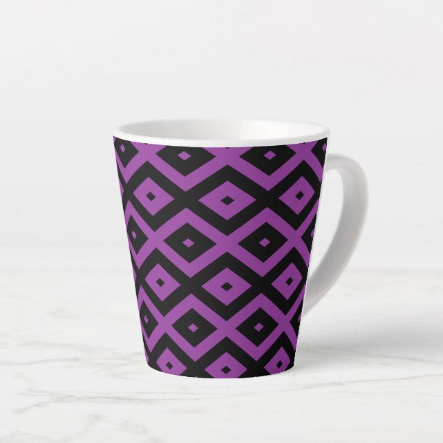 Tasse Latte Motif de diamants violet et noir (Angle droit)