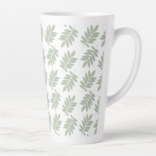 Tasse Latte Motif de feuille aînée vert+blanc (Droite)