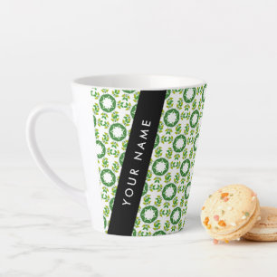Tasse Latte Motif de feuille, Feuilles vertes, Votre nom