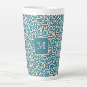 Tasse Latte Motif de feuille florale Monogramme personnalisé