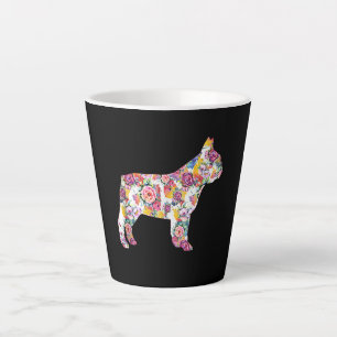 Tasse Latte motif de fleur bulldog français cadeau de chien c