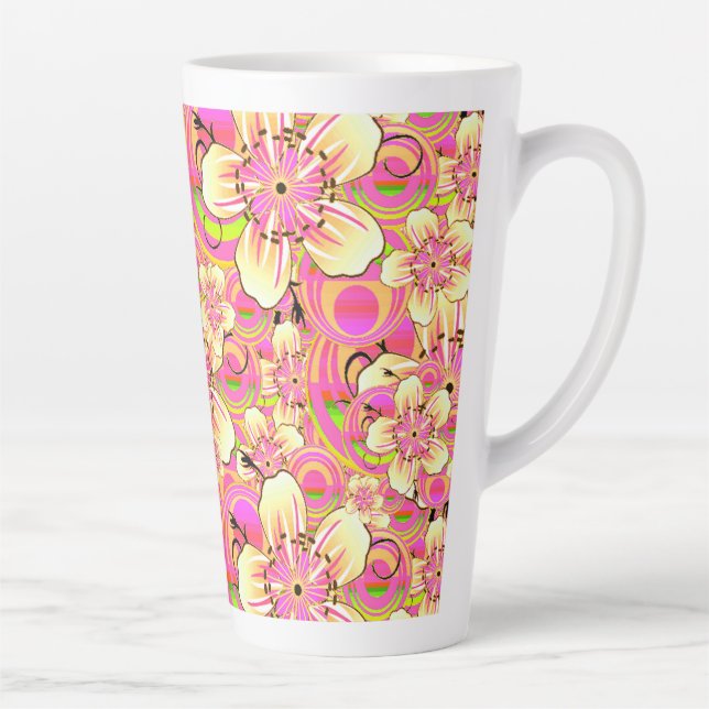Tasse Latte motif de fleur rose funky (Droite)