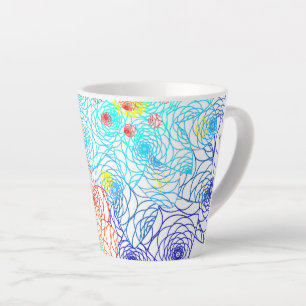 Tasse Latte Motif de fleurs bleu et rouge