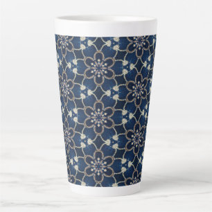 Tasse Latte Motif de fleurs bleu minuit