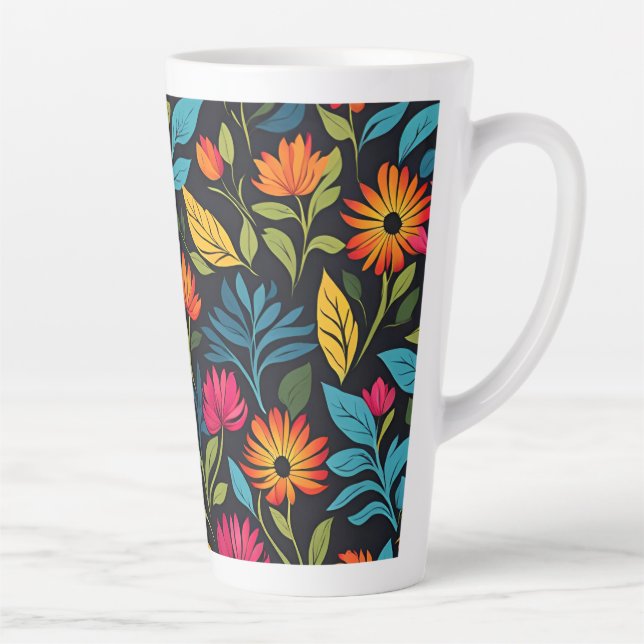 Tasse Latte Motif de fleurs colorées (Droite)
