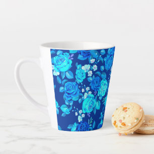 Tasse Latte Motif de fleurs de rose bleue classique-87600