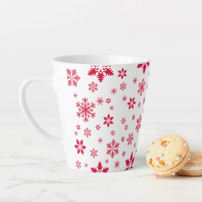 Tasse Latte Motif de flocon de neige, Flammes de neige rouges, (En situation)