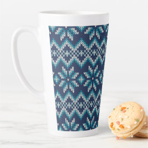 Tasse Latte Motif de flocons de neige bleu et blanc Faux Knit