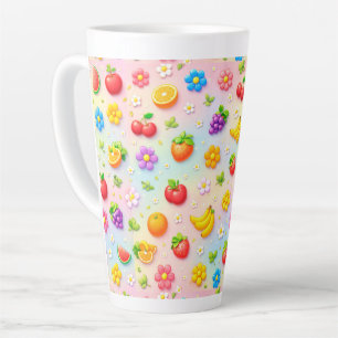 Tasse Latte Motif de fruits colorés avec des fleurs et des fru