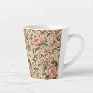 Tasse Latte Motif de jardin de pivoines et de roses romantique