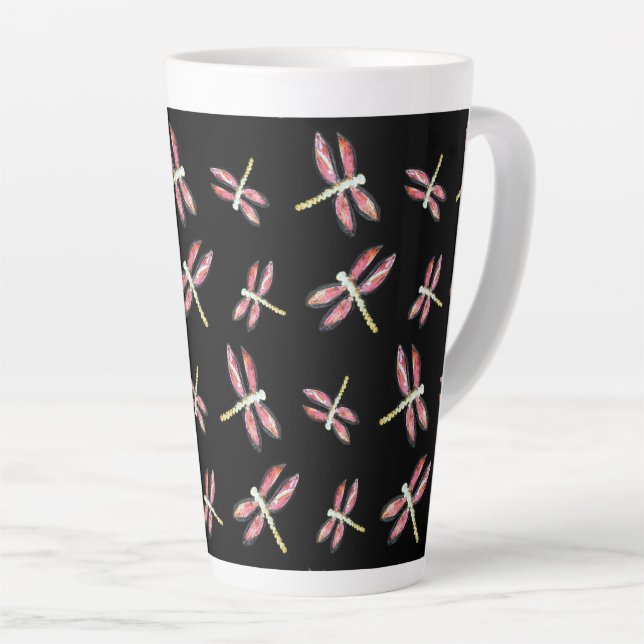 Tasse Latte Motif de libellules roses dansantes (Angle droit)