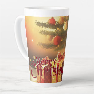 Tasse Latte Motif de Noël, avec des cadeaux sous l'arbre de No