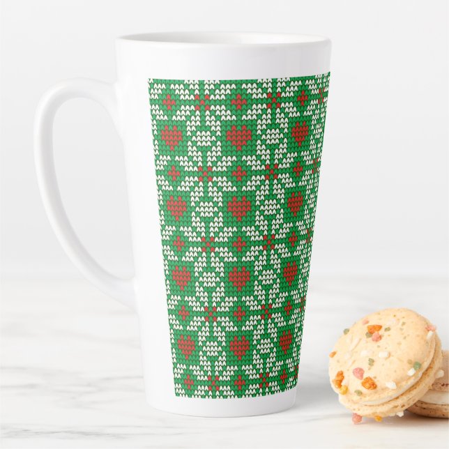 Tasse Latte Motif de Noël tricoté (En situation)