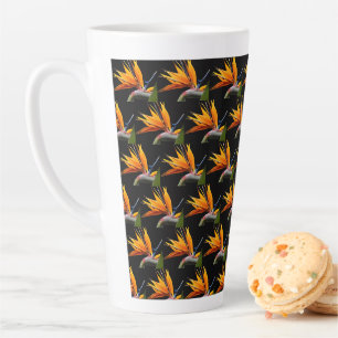 Tasse Latte Motif de plante d'oiseau de paradis orange sur fon