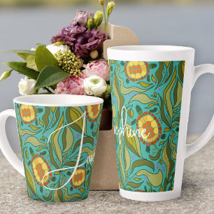 Tasse Latte Motif de tortue dessiné à la main en vert estival