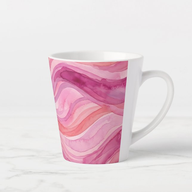 Tasse Latte Motif de vagues à l'aquarelle rose (Droite)
