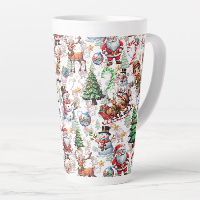 Tasse Latte Motif décoratif de Noël sur fond blanc (Créateur téléchargé)