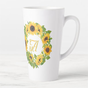 Tasse Latte Motif décoratif de tournesols monogrammes