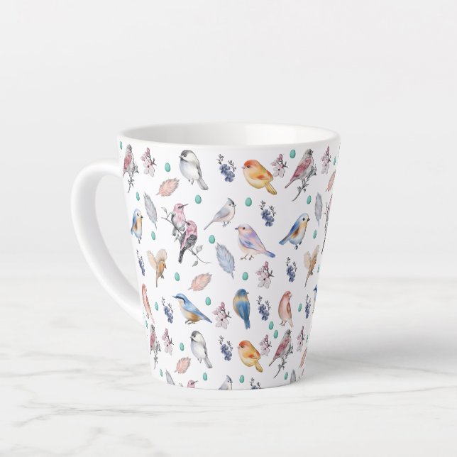 Tasse Latte Motif des oiseaux de printemps (Angle gauche)