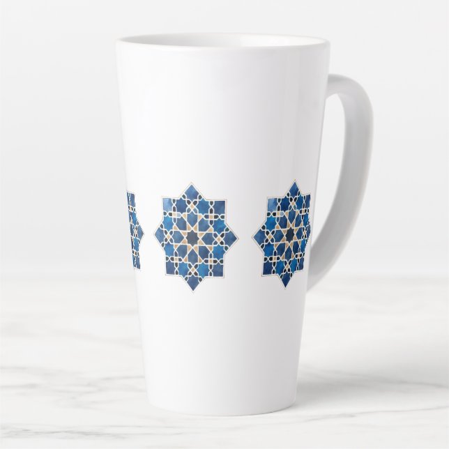 Tasse Latte Motif d'étoile géométrique islamique marocain aqua (Angle droit)